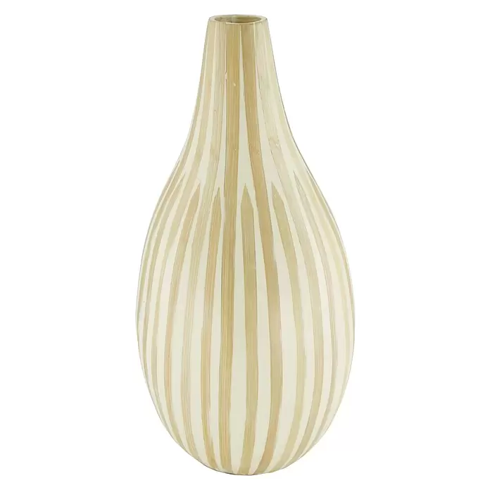 Vase Bamboo - Ø x H: 21 x 43 cm, Holz, Creme - Birnenförmige Vase mit natürlichen, bambusartigen Streifen in Hellbraun und Creme.