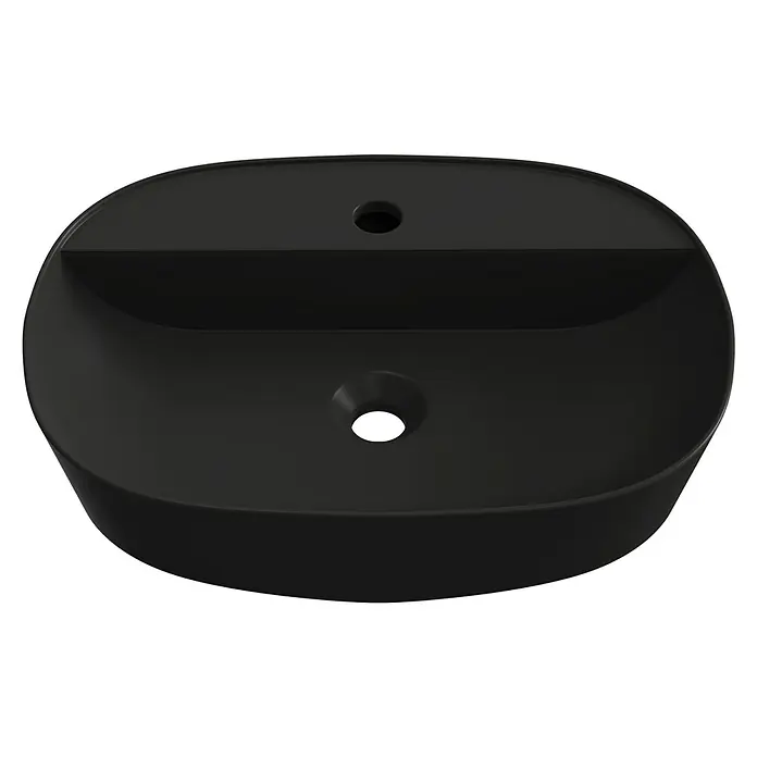 Artysan Lavabo de sobremesa Ovalado - 52,8 x 38,6 cm, Negro - Elegante lavabo negro con forma moderna y dos orificios para grifo y desagüe. Ideal para baños con estilo.