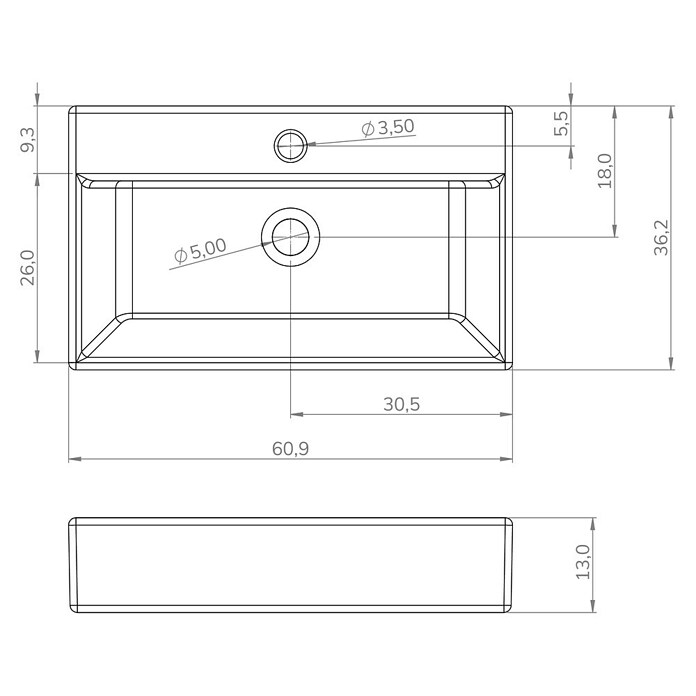 Artysan Lavabo de sobremesa Recto (60,9 x 36,2 cm, Blanco) | BAUHAUS