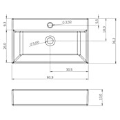 Artysan Lavabo de sobremesa Recto (60,9 x 36,2 cm, Blanco) | BAUHAUS