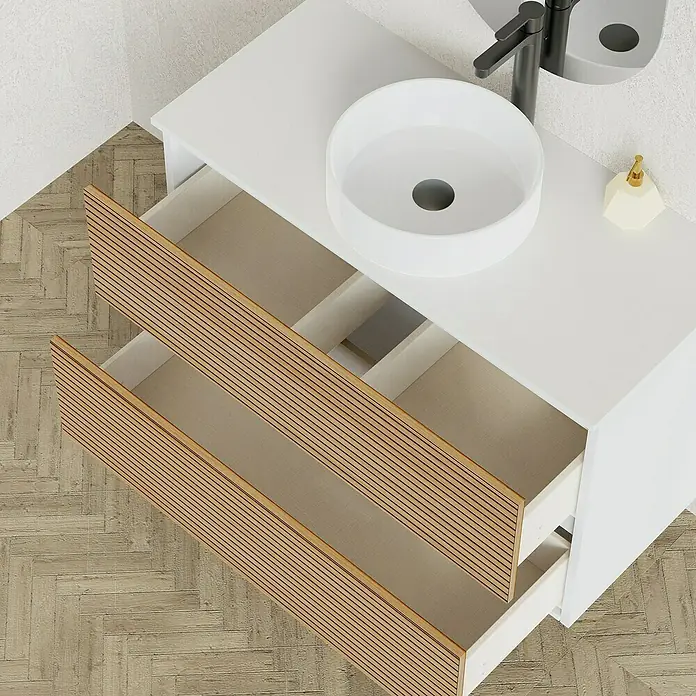 Artysan Conjunto de mueble de baño Osaka Top - Ancho: 100 cm, Blanco/Nogal, 3 pzs. - Mueble de baño moderno con dos cajones y lavabo sobre encimera blanco. Diseño elegante perfecto para cualquier baño.