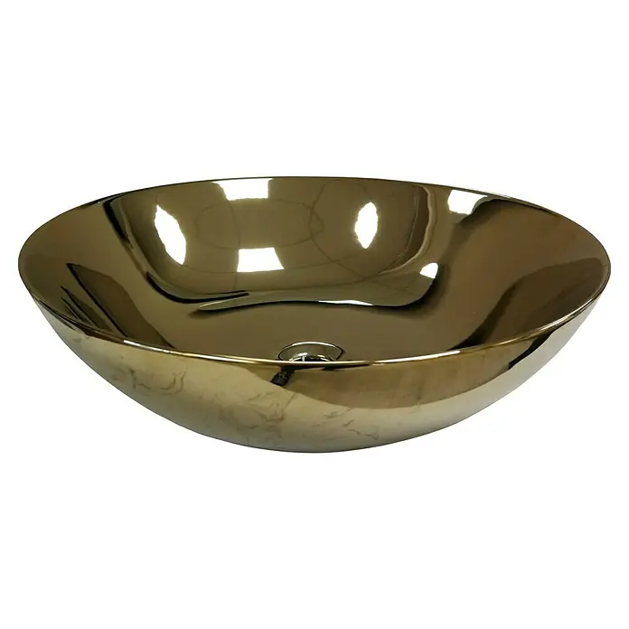 Artysan Lavabo de sobremesa Curvado - Diámetro: 40,2 cm, Dorado - Lavabo dorado brillante con superficies reflectantes y diseño moderno. La forma es redonda y elegante.