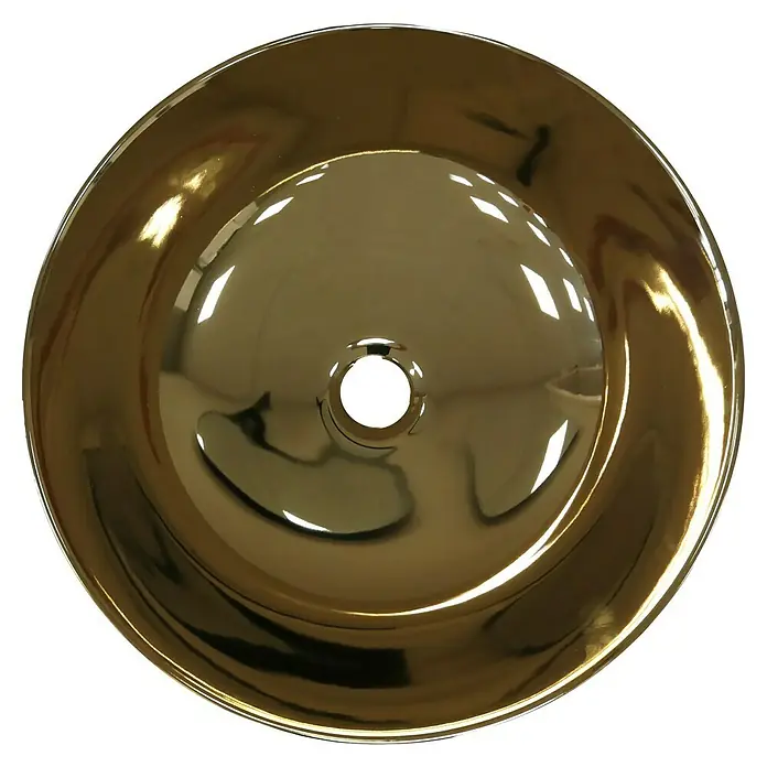 Artysan Lavabo de sobremesa Curvado - Diámetro: 40,2 cm, Dorado - Imagen de un lavabo dorado con un agujero central, acabado brillante y artesanía de alta calidad.
