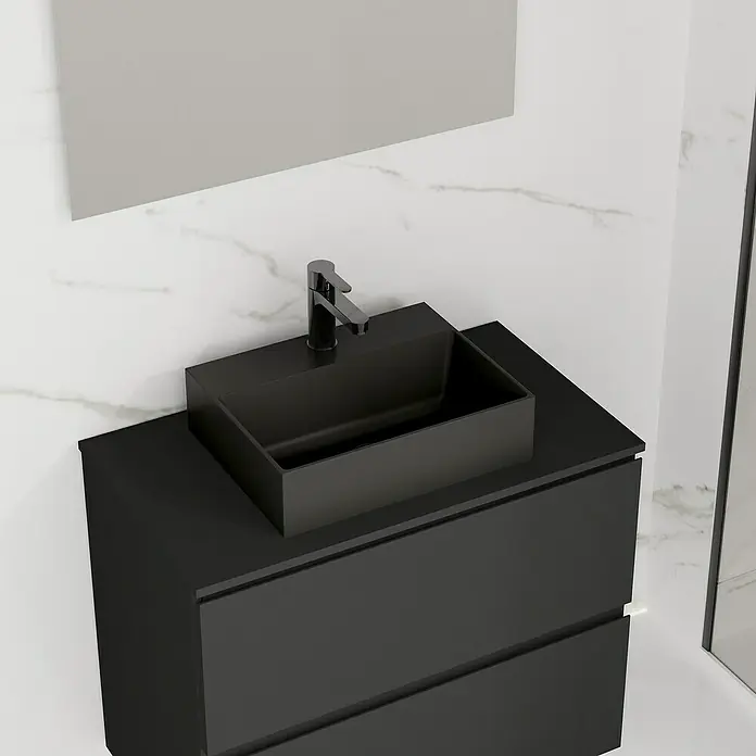 Artysan Lavabo de sobremesa Cuadrado - 46 x 36 cm, Negro - Elegante lavabo de baño con diseño moderno. El mueble bajo y el lavabo negro añaden un toque de estilo al baño.