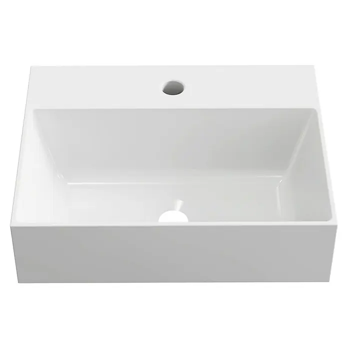 Artysan Lavabo de sobremesa Cuadrado - 46 x 36 cm, Blanco - Imagen de un lavabo sobre encimera rectangular blanco con orificio para grifo y desagüe. Diseño moderno para el baño.