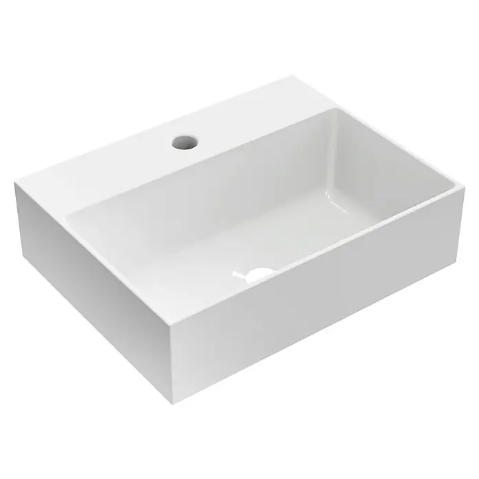 Artysan Lavabo de sobremesa Cuadrado - 46 x 36 cm, Blanco - Un lavabo blanco rectangular con un orificio para el grifo y un desagüe. Este lavabo elegante y moderno es perfecto para cualquier baño.