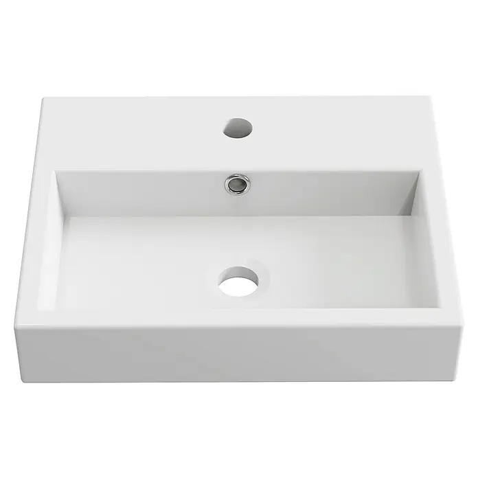 Artysan Lavabo de sobremesa Cuadrado - 45 x 36 cm, Blanco - Lavabo de cerámica blanca con forma rectangular y tres orificios para grifo y desagüe. Perfecto para baños modernos.