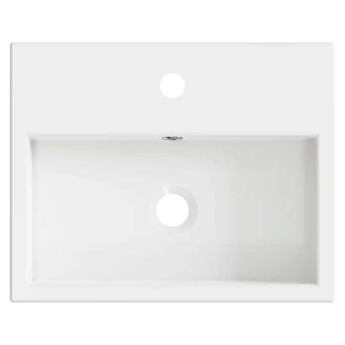 Artysan Lavabo de sobremesa Cuadrado - 45 x 36 cm, Blanco - Vista superior de un lavabo rectangular blanco, con un orificio para el grifo y un orificio de desagüe.