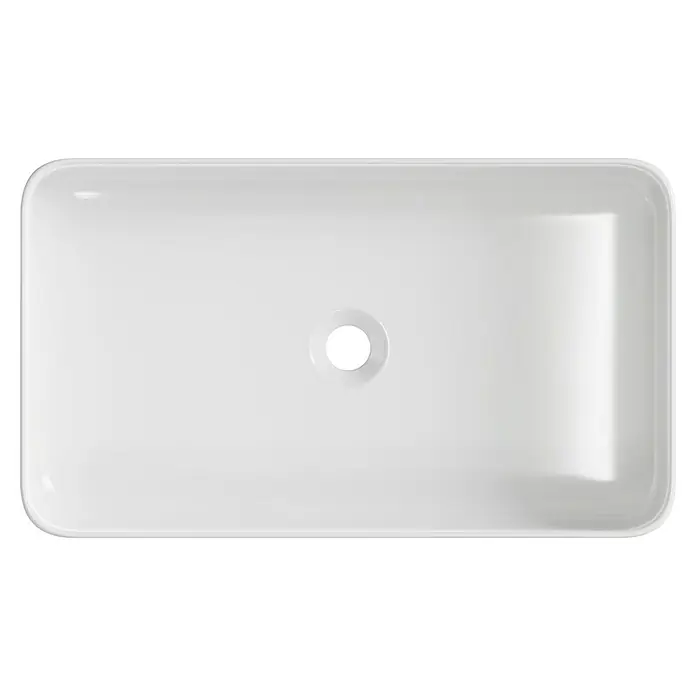 Artysan Lavabo de sobremesa Rectangular - 62,6 x 35,6 cm, Blanco - Vista superior de un lavabo blanco rectangular con orificio de desagüe central. Su diseño elegante encaja en cualquier baño moderno.