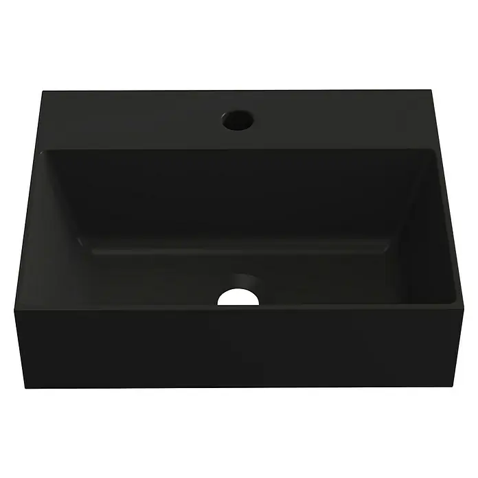 Artysan Lavabo de sobremesa Cuadrado - 46 x 36 cm, Negro - Lavabo negro rectangular con un orificio para grifo centrado, ideal para diseños de baño modernos y detalles elegantes.