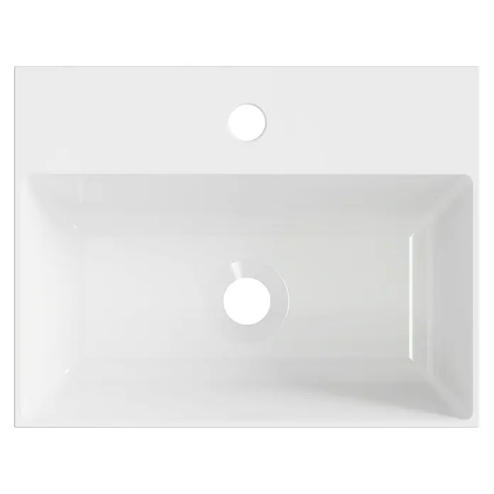 Artysan Lavabo de sobremesa Cuadrado - 46 x 36 cm, Blanco - Vista superior de un lavabo blanco con dos orificios de desagüe redondos, ideal para baños modernos.