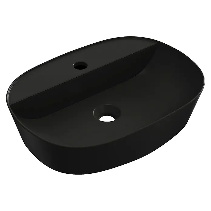 Artysan Lavabo de sobremesa Ovalado - 52,8 x 38,6 cm, Negro - Lavabo negro moderno con dos agujeros, perfecto para cualquier baño. Su diseño elegante y su alta calidad lo distinguen.