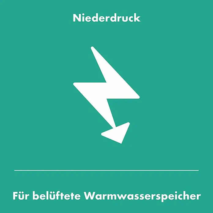 Hansgrohe Logis Waschtischarmatur 70 - Chrom - Niederdruck-Symbol für belüftete Warmwasserspeicher. Das Symbol zeigt einen weißen Blitz auf einem grünen Hintergrund.