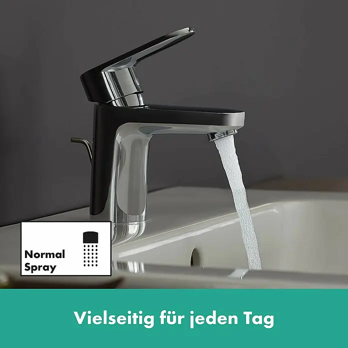 Hansgrohe Vernis Blend Waschtischarmatur 70 - Chrom, Metallzugstange - Elegante schwarze Armatur mit Wasserdurchfluss. Vielseitig für jeden Tag.