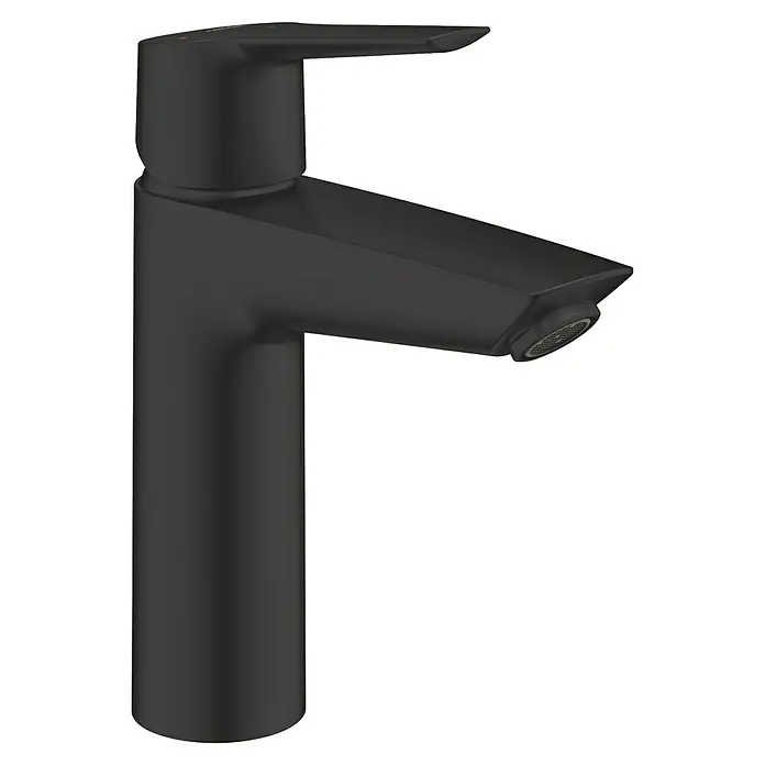 Grohe QuickFix Start Grifo de lavabo M - Profundidad del grifo: 121 mm, Negro, Mate - Elegante grifo monomando de lavabo en negro mate. El diseño moderno añade un toque de minimalismo y belleza atemporal a cualquier baño.