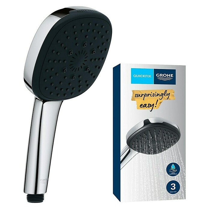 Grohe QuickFix Handbrause Vitalio Comfort 110 (Durchmesser: 11 cm, Silber/Schwarz, Anzahl Strahlarten: 3 Stk.) | BAUHAUS