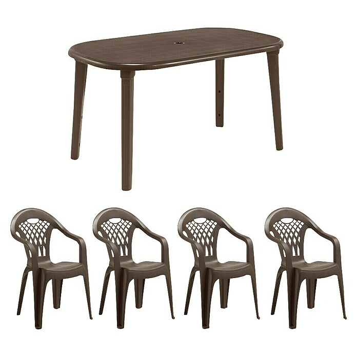 Set de muebles de jardín Cancún (5 pzs., Polipropileno, Marrón, L x An x Al: 140 x 80 x 73 cm) | BAUHAUS