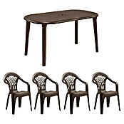Set de muebles de jardín Cancún (5 pzs., Polipropileno, Marrón, L x An x Al: 140 x 80 x 73 cm) | BAUHAUS