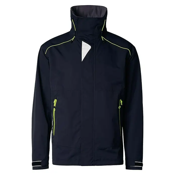 Marinepool Segeljacke Borneo - XXL, Herren, Schwarz - Dunkelblaue Herrenjacke mit hohem Kragen, gelben Akzenten und praktischen Taschen für den vielseitigen Einsatz bei jedem Wetter.