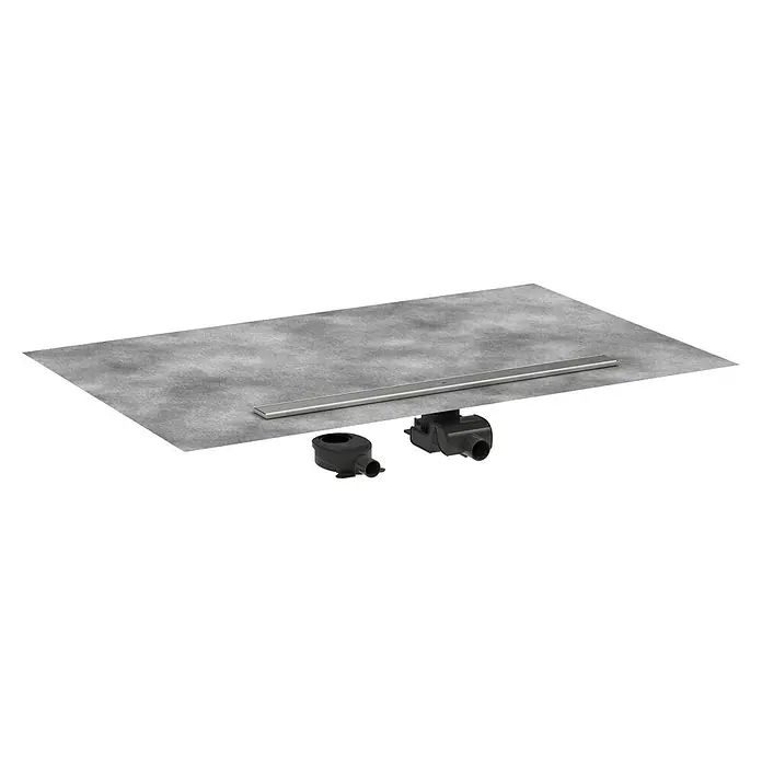 Hansgrohe Duschrinne RainDrain Allround - 120 cm, Edelstahl - Hier ist eine Aufnahme einer Duschrinne mit Zubehör, die eine stilvolle und effiziente Lösung für moderne Duschbäder bietet.