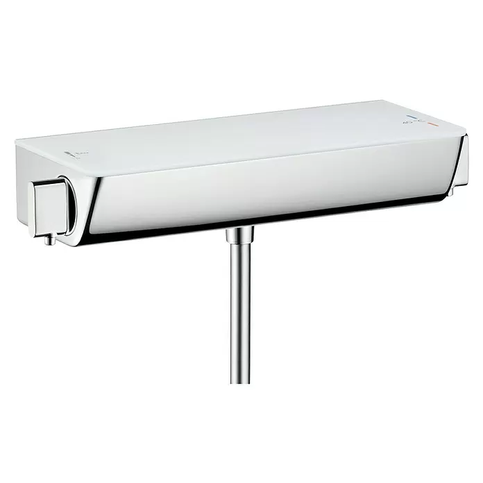 Hansgrohe Ecostat Thermostatarmatur Select - Breite: 350 mm, Chrom, Glänzend - Rechteckiger Duschthermostat in Chrom und Weiß mit integriertem Brauseanschluss. Verfügt über Eco-Modus und 40°C Temperaturanzeige.