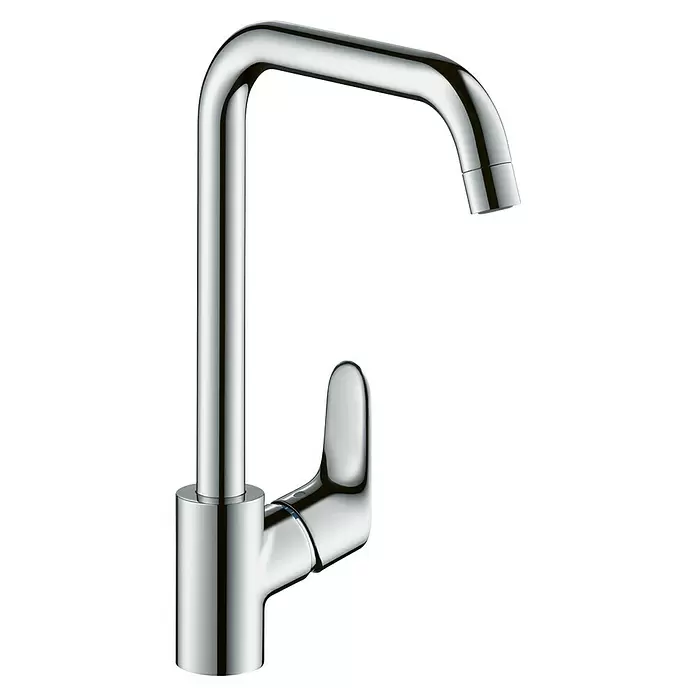Hansgrohe Focus M41 Spültischarmatur - Höhe: 338 mm, Chrom, Glänzend - Chromfarbener Küchenmischer mit hohem U-Auslauf und Einhebelgriff.