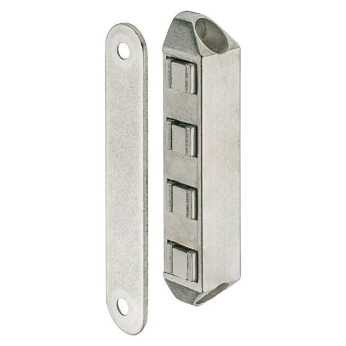 Suki Cierre magnético - Fuerza de adherencia: 12 kg, An x Al: 17 x 86 mm, Zinc fundido - Cierre magnético plateado para puerta con placa para un cierre seguro, ideal para armarios y puertas.