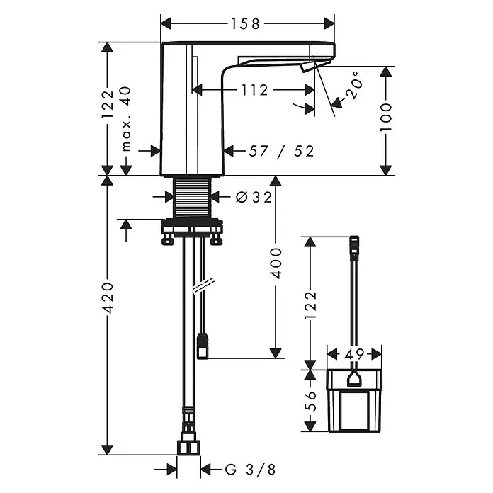 Hansgrohe Vernis Blend Kaltwasser-StandventilChrom, Betrieb über 6V Lithium CR-P2 Batterie