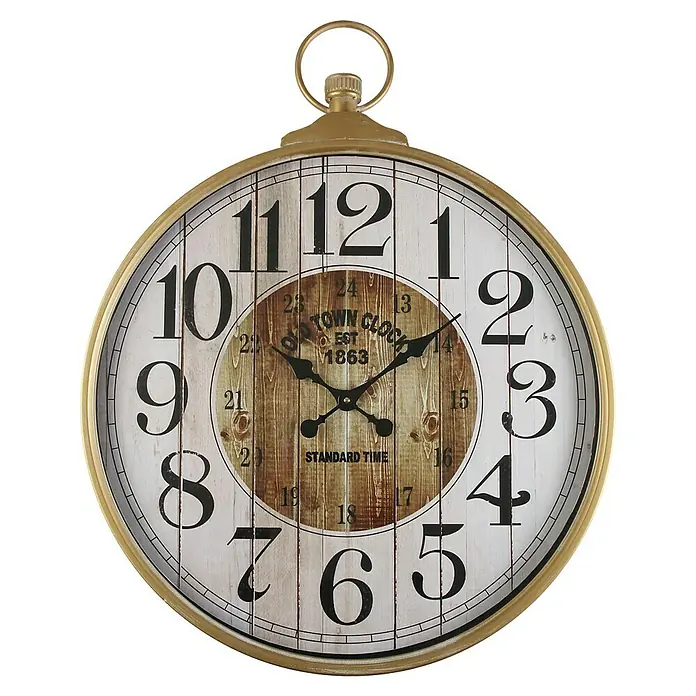 Versa Reloj de pared Paris - Diámetro: 67 cm, Dorado - Este reloj de pared rústico con diseño de reloj de bolsillo con marco dorado es muy llamativo.
