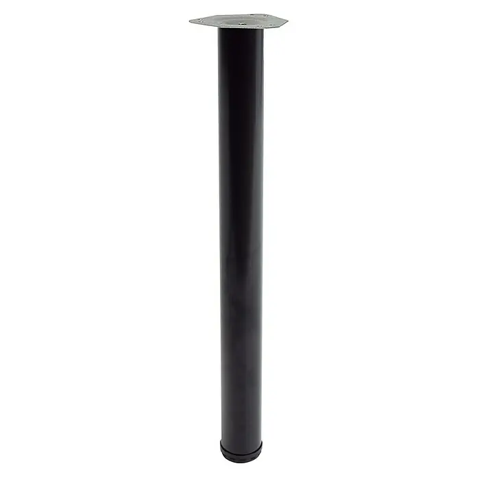 Pata para muebles - Ø x Al: 6 x 71,5 cm, Acero, Negro - Pata de mueble negra con placa de montaje plateada. Ideal para mesas y otros muebles que necesitan una base estable.