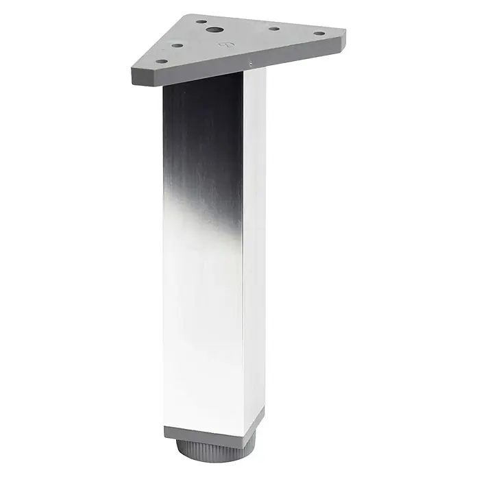 Pata para muebles - L x An x Al: 4 x 4 x 20 cm, Aluminio, Cromo, Cuadrado, 1 ud. - Pata de mueble metálica plateada regulable en altura con placa de montaje triangular para muebles y diseño de interiores.