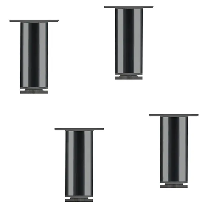 Pata para muebles - Ø x Al: 4 x 10 cm, Redonda, Aluminio, Negro, 4 ud. - Cuatro patas de muebles cilíndricas y elegantes de metal oscuro con pies niveladores ajustables para estabilidad en cualquier superficie.