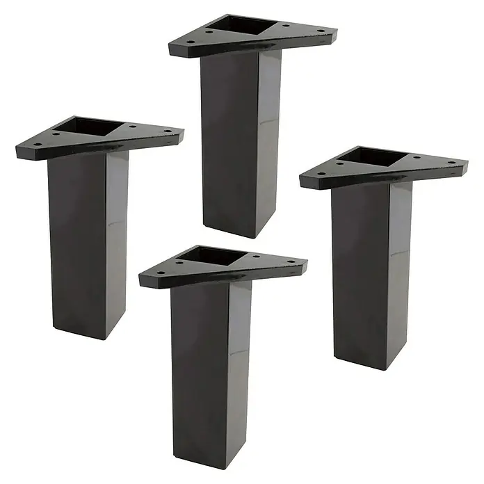Rei Set de patas de mueble 972 - L x An x Al: 4,2 x 4,2 x 15 cm, Plástico, 4 ud., Negro - Cuatro patas de muebles negras modernas con placa de montaje triangular para una base elegante y robusta.