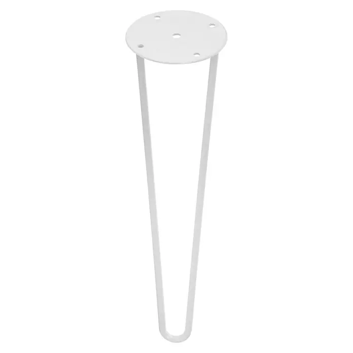 Rei Pata para muebles Dúo - Ø x Al: 10 x 40 cm, Acero, Blanco - Pata de mesa blanca metálica con forma de horquilla con placa de montaje redonda y diseño en forma de U para proyectos de muebles.