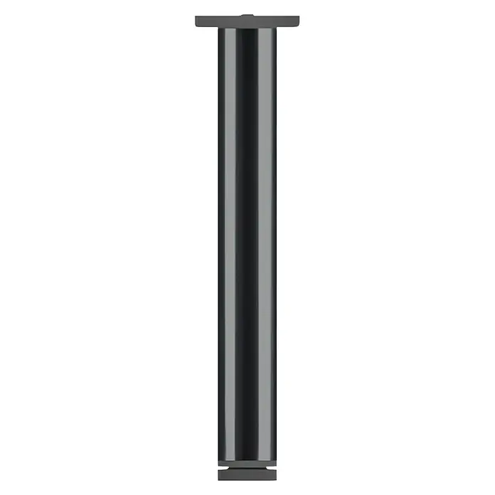 Pata para muebles - Ø x Al: 4 x 13,6 cm, Aluminio, Negro, 1 ud. - Una columna oscura de alto brillo con tapas cuadradas en la parte superior e inferior, ideal para interiores modernos y como elemento decorativo elegante.