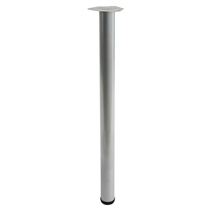 Pata para muebles - Ø x Al: 6 cm x 87,5 mm, Acero, Aluminio - Pata de mesa plateada con placa de montaje. El accesorio perfecto para tus proyectos de mesa DIY, robusta y elegante.