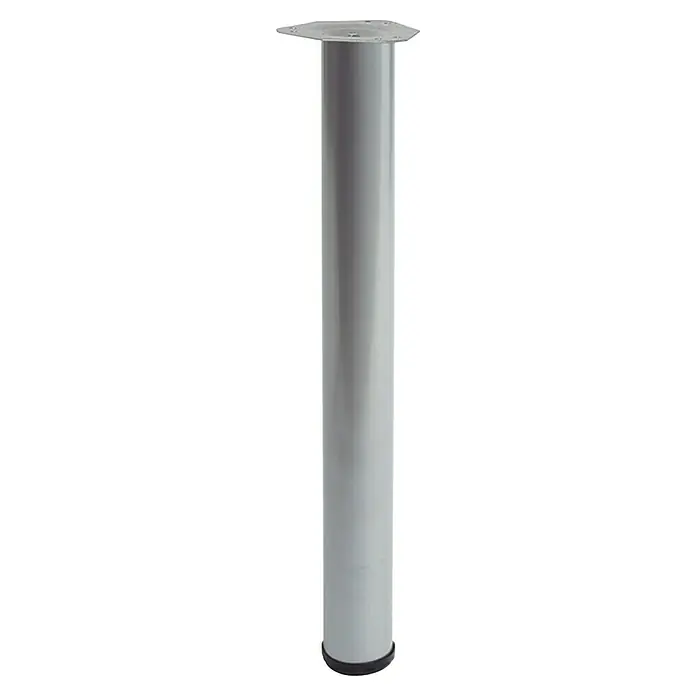 Pata para muebles - Ø x Al: 8 x 71,5 cm, Acero, Aluminio - Pata Metálica para Muebles: Pata resistente de color plata con base redonda y placa de montaje para mesas o armarios.