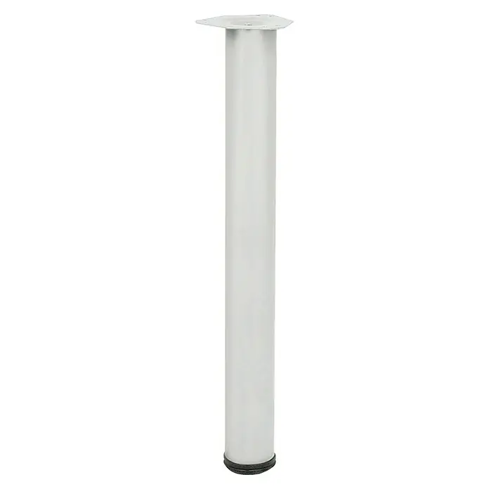 Pata para muebles - Ø x Al: 8 x 71,5 cm, Acero, Blanco - Pata de mueble cilíndrica blanca con una placa de montaje plana y redonda en la parte superior y un pie redondo negro en la parte inferior.
