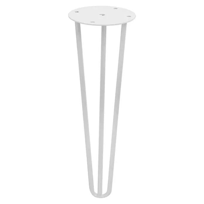 Rei Pata para muebles Tri - Ø x Al: 10 x 30 cm, Blanco, Acero, 1 ud. - Una sola pata de mesa de metal blanco con diseño de tres varillas y placa de montaje redonda, ideal para proyectos de muebles DIY.