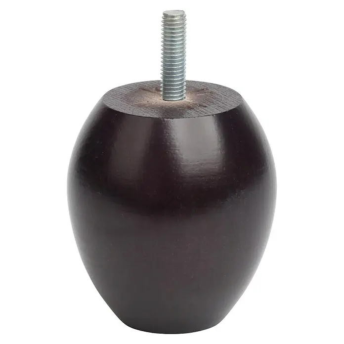 Rei Pata para muebles Clásica - Ø x Al: 6,4 x 7 cm, Capacidad de carga: 30 kg, Madera, Wengué - Primer plano de una pata de mueble de madera oscura con un perno de metal en el centro.