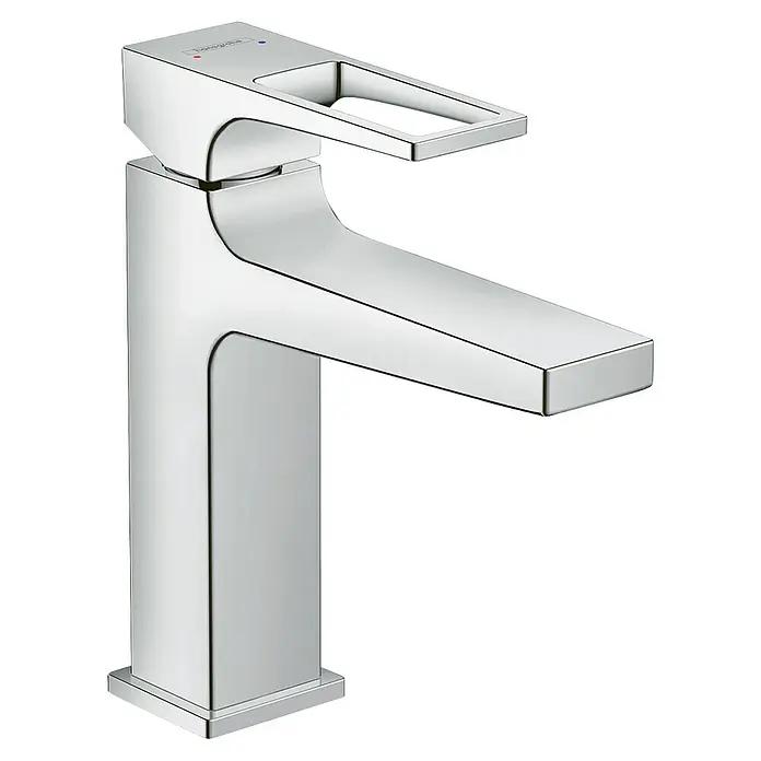 Hansgrohe Metropol Waschtischarmatur 110 - Chrom, Push-Open-Ablaufgarnitur - Eine elegante, moderne Chromarmatur mit klaren Linien, die Badezimmern einen Hauch von Stil verleiht.