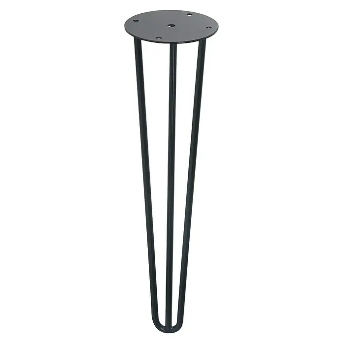 Rei Möbelfuß Hairpin - Ø x H: 10 x 40 cm, Stahl, Schwarz - Schwarzes Haarnadel-Tischbein mit drei Streben und runder Montageplatte, ideal für DIY-Möbelprojekte.