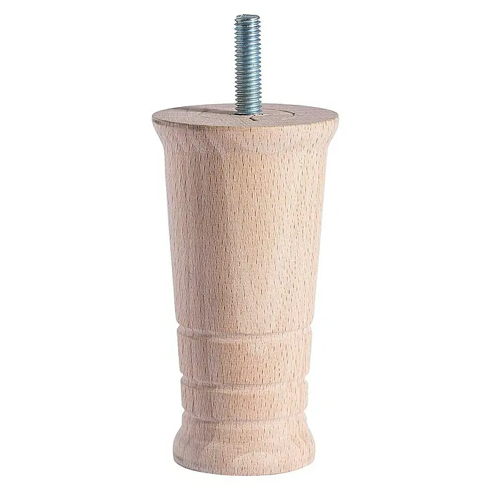 Rei Pata para muebles Guna - Ø x Al: 5,3 x 10 cm, Madera, Tratamiento superficial: Sin tratar - Pata de mueble de madera con perno roscado. Perfecta para proyectos de bricolaje y reparaciones de muebles.