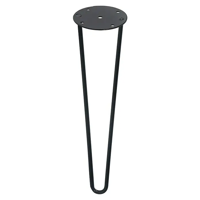 Rei Pata para muebles Dúo - Ø x Al: 10 x 40 cm, Acero, Negro - Pata de mesa individual negra en forma de horquilla con placa de montaje redonda. Ideal para proyectos de muebles de bricolaje.