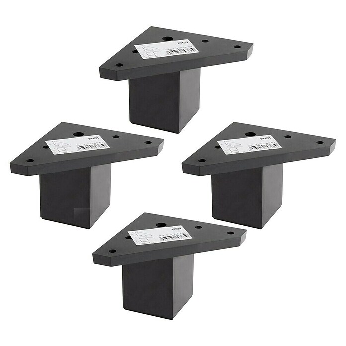 Rei Set de patas de mueble 972 (L x An x Al: 4,2 x 4,2 x 6 cm, Plástico, 4 ud., Negro) | BAUHAUS