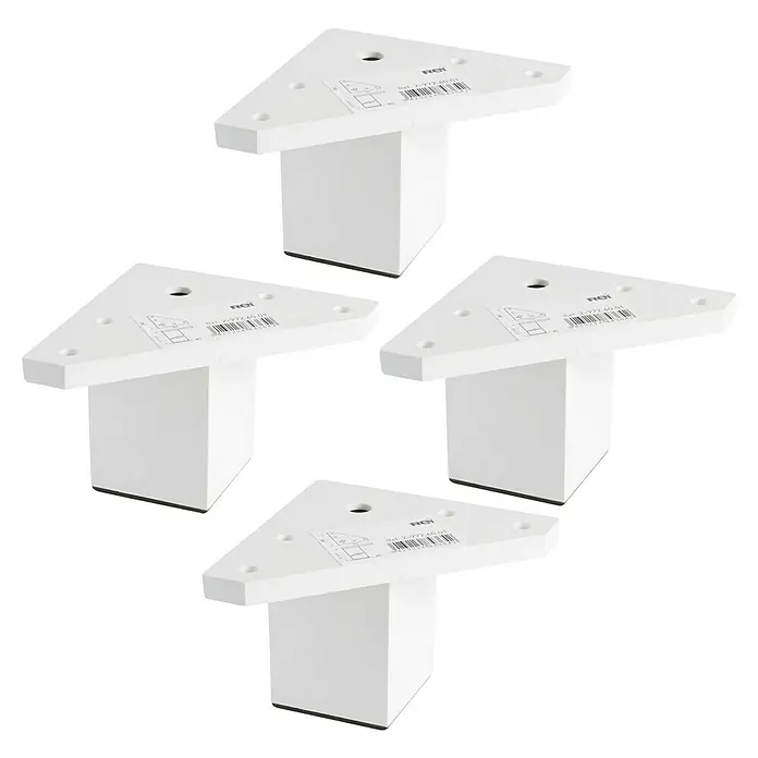 Rei Set de patas de mueble 972 - L x An x Al: 4,2 x 4,2 x 6 cm, Plástico, 4 ud., Blanco - Imagen de cuatro patas angulares triangulares blancas. Ideal para muebles, robusto y elegante.
