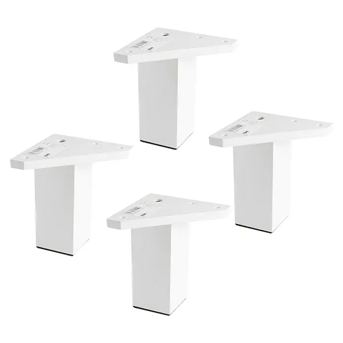 Rei Set de patas de mueble 972 - L x An x Al: 4,2 x 4,2 x 10 cm, Plástico, 4 ud., Blanco - Cuatro patas de mueble blancas con placa de montaje triangular y pata cuadrada, ideales para proyectos de muebles.