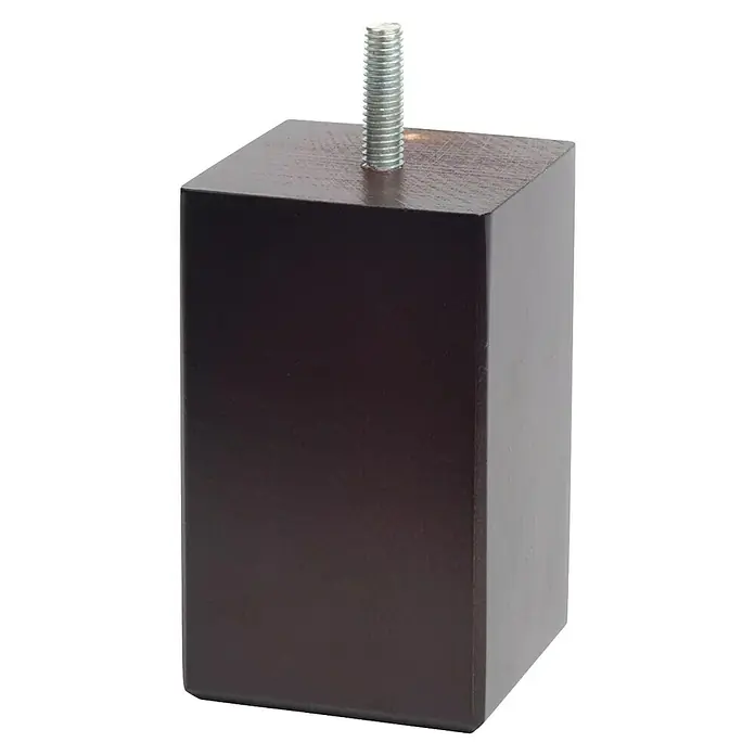 Rei Pata para muebles - L x An x Al: 6 x 6 x 10 cm, Madera, Wengué - Pata de mueble cuadrada marrón con una varilla roscada para una fácil fijación. Ideal para sofás, sillones o camas.