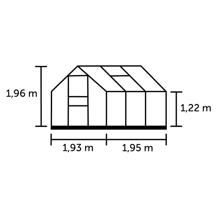 Halls Gewächshaus Popular 66 - Außenmaß inkl. Dachüberstand (B x T): 193 x 195 cm, Blankglas, 3 mm, Schwarz - Gewächshaus mit Maßen: 1,96m Gesamthöhe, 1,22m Seitenhöhe, 1,93m und 1,95m Länge.