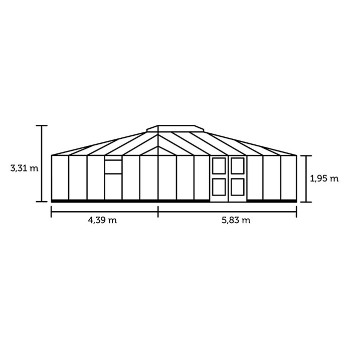 Juliana Gewächshaus Grand Oase (Außenmaß inkl. Dachüberstand (B x T): 439 x 583 cm, Material Seitenwand: Glas, 3 mm, Anthrazit/Schwarz) | BAUHAUS